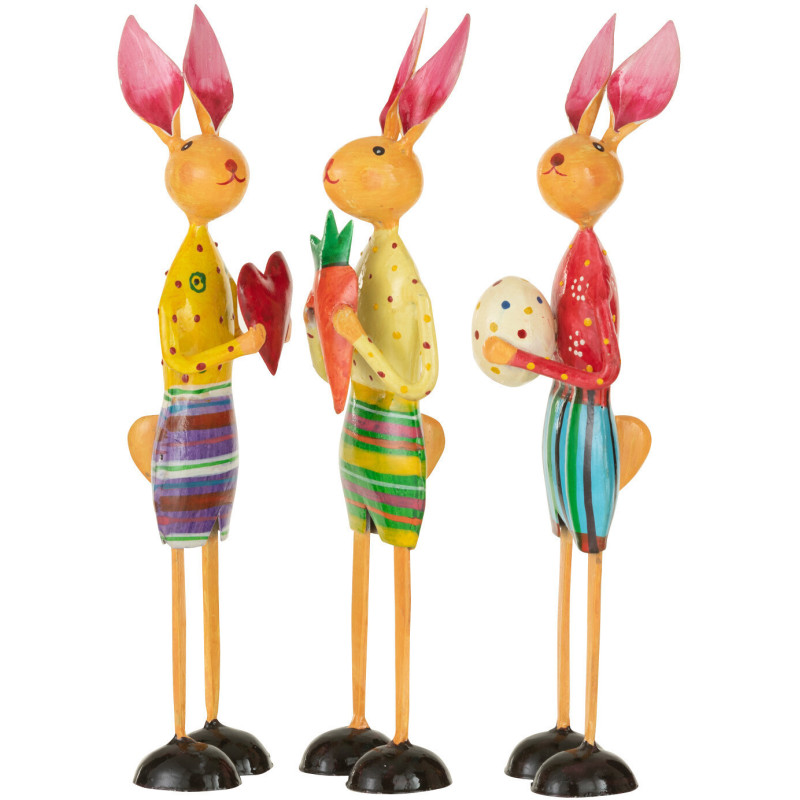 Statuette déco Lapin Coeur Carotte Oeuf Hauteur 25 cm en Métal Multicolore Easty (Lot de 3) - 2