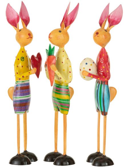 Statuette déco Lapin Coeur Carotte Oeuf Hauteur 25 cm en Métal Multicolore Easty (Lot de 3) - 2