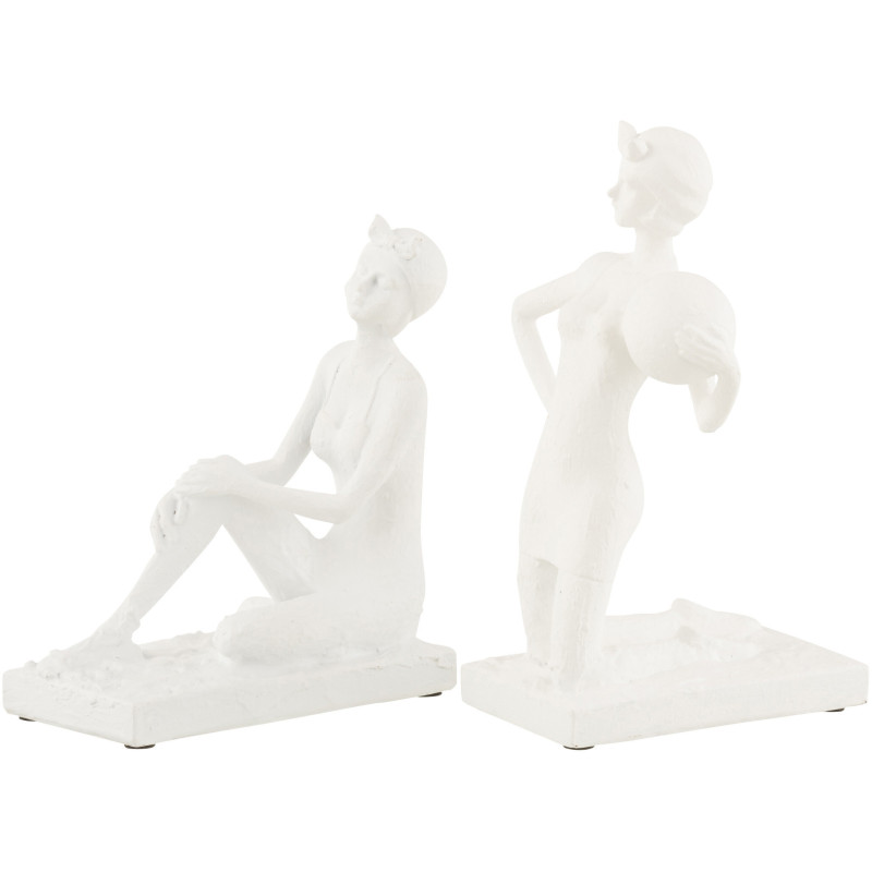 Statuette déco Femme à la plage Hauteur 20 cm en Résine Blanc Krysta (Lot de 2) - 1