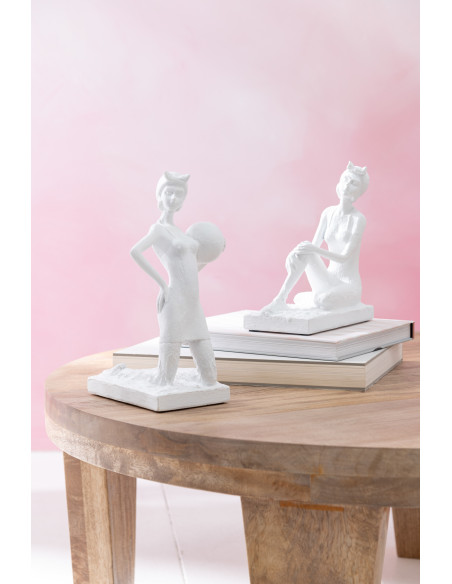 Statuette déco Femme à la plage Hauteur 20 cm en Résine Blanc Krysta (Lot de 2) - 2
