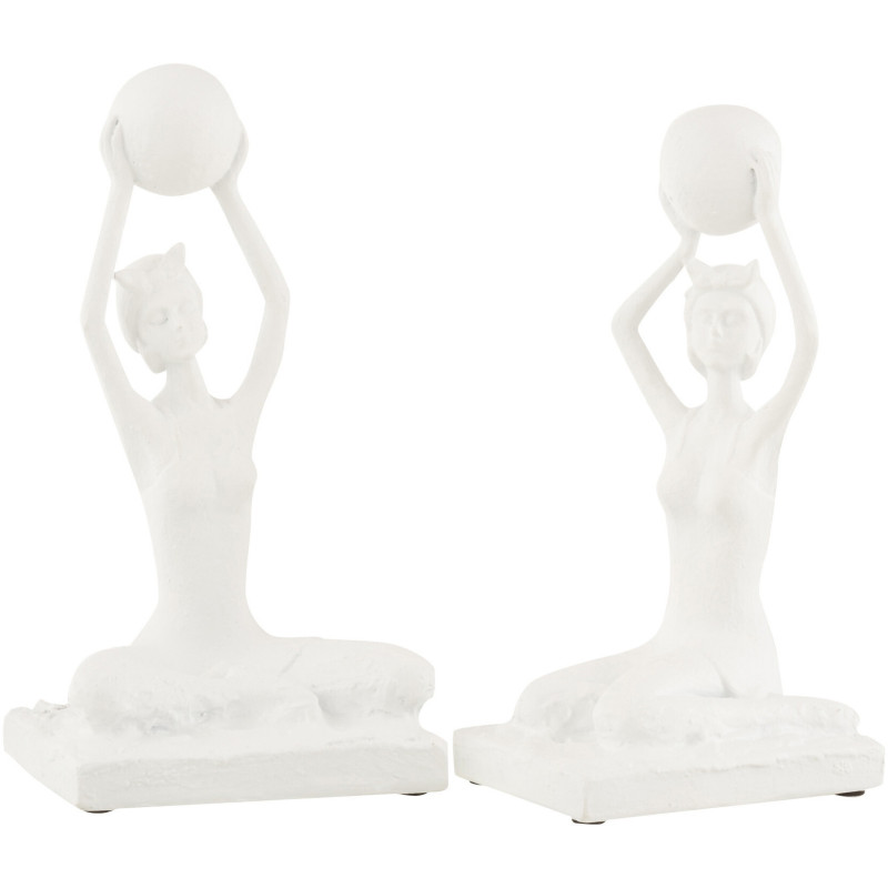 Statuette déco Femme avec ballon Hauteur 25 cm en Résine Blanc Ezmeralda (Lot de 2) - 1