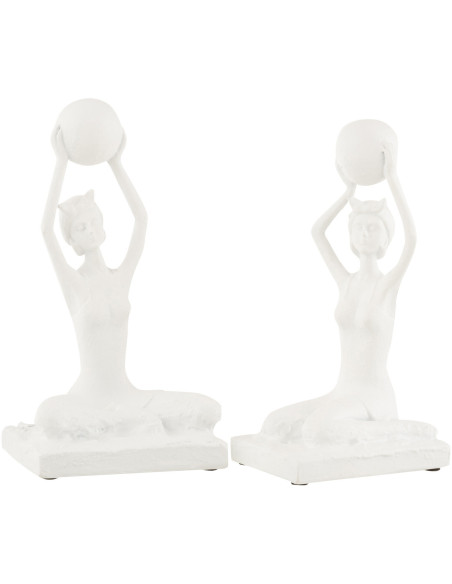 Statuette déco Femme avec ballon Hauteur 25 cm en Résine Blanc Ezmeralda (Lot de 2) - 1