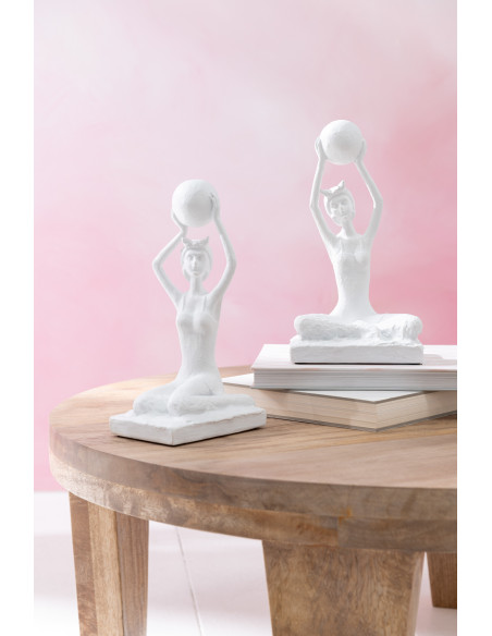 Statuette déco Femme avec ballon Hauteur 25 cm en Résine Blanc Ezmeralda (Lot de 2) - 2