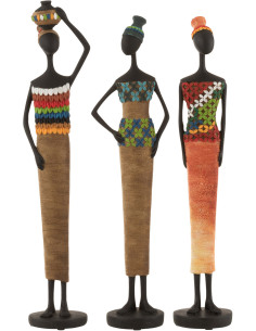 Statuette déco Femmes africaines Hauteur 40 cm en Résine Multicolore Hatou (Lot de 3) - 1