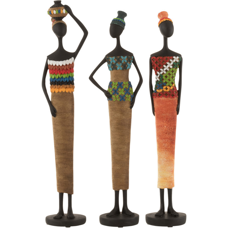 Statuette déco Femmes africaines Hauteur 40 cm en Résine Multicolore Hatou (Lot de 3) - 1