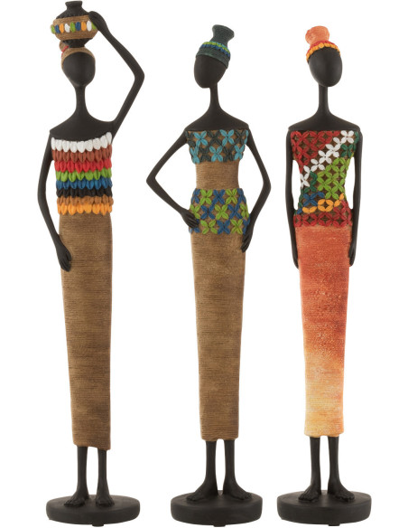 Statuette déco Femmes africaines Hauteur 40 cm en Résine Multicolore Hatou (Lot de 3) - 1