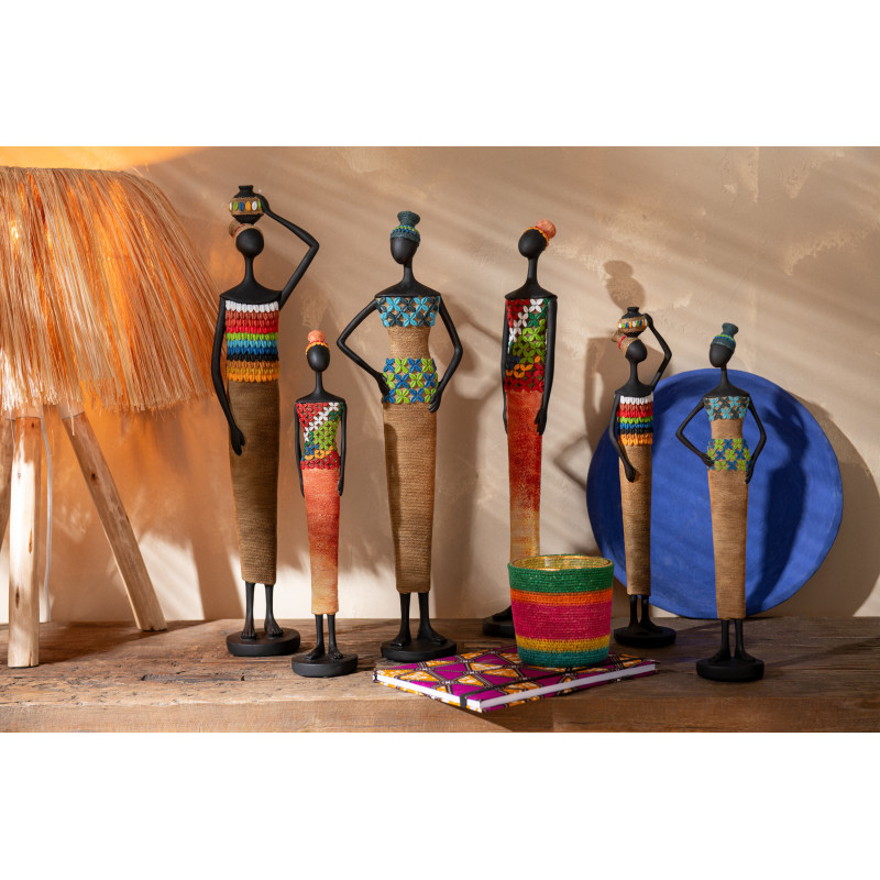 Statuette déco Femmes africaines Hauteur 40 cm en Résine Multicolore Hatou (Lot de 3) - 2