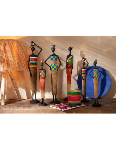 Statuette déco Femmes africaines Hauteur 40 cm en Résine Multicolore Hatou (Lot de 3) - 2