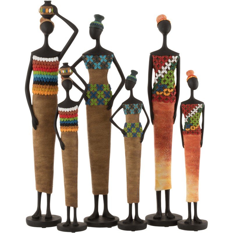 Statuette déco Femmes africaines Hauteur 40 cm en Résine Multicolore Hatou (Lot de 3) - 3