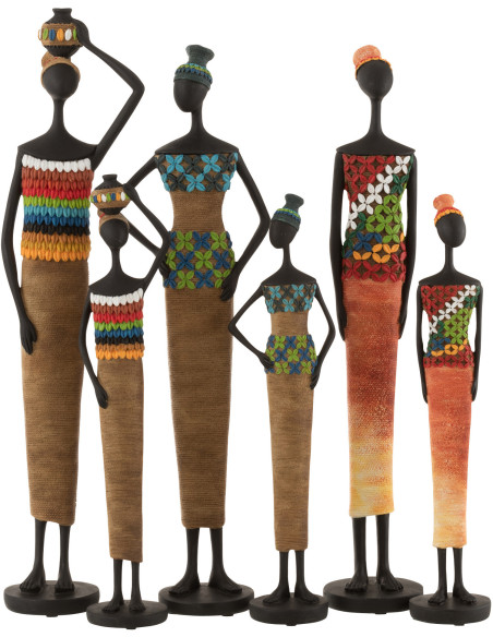 Statuette déco Femmes africaines Hauteur 40 cm en Résine Multicolore Hatou (Lot de 3) - 3