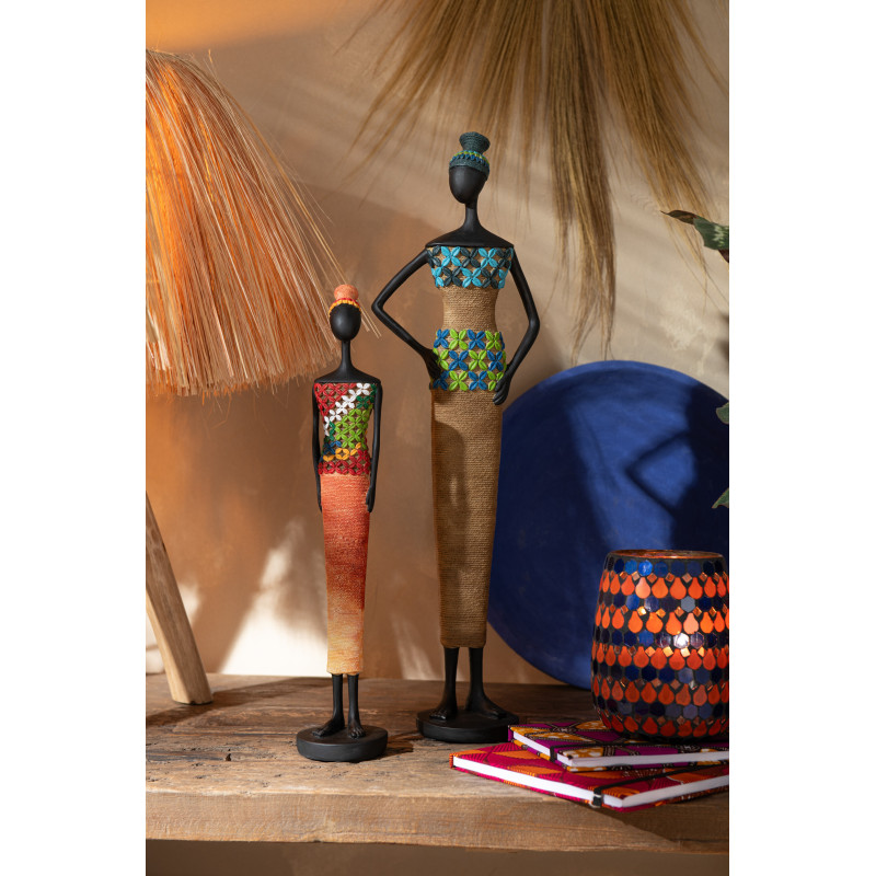 Statuette déco Femmes africaines Hauteur 40 cm en Résine Multicolore Hatou (Lot de 3) - 4