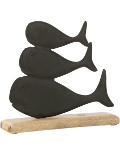 Objet déco à poser Baleines superposée Hauteur 20 cm en Métal Noir Bois Naturel Ursa - 1