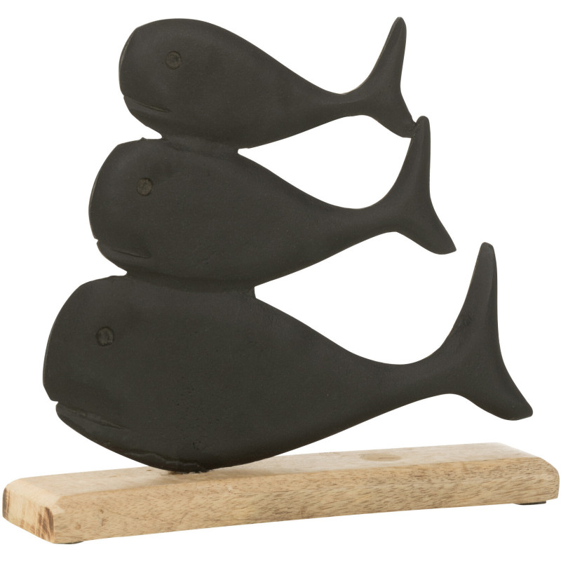 Objet déco à poser Baleines superposée Hauteur 20 cm en Métal Noir Bois Naturel Ursa - 1