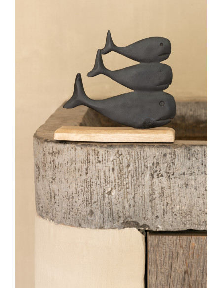 Objet déco à poser Baleines superposée Hauteur 20 cm en Métal Noir Bois Naturel Ursa - 2