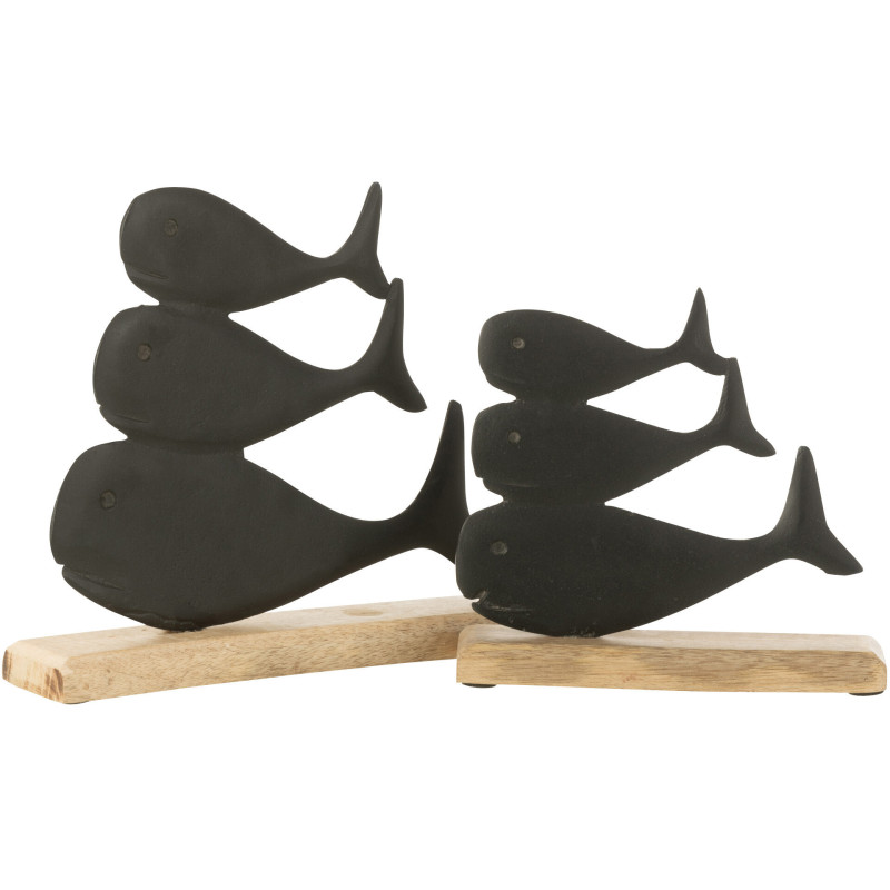 Objet déco à poser Baleines superposée Hauteur 20 cm en Métal Noir Bois Naturel Ursa - 3