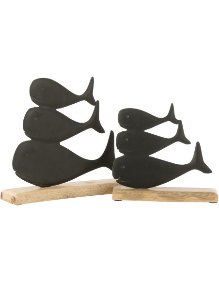 Objet déco à poser Baleines superposée Hauteur 20 cm en Métal Noir Bois Naturel Ursa - 3