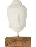 Décoration sur pied Tête de bouddha Hauteur 45 cm en Ciment Blanc Bois de teck Naturel Elna