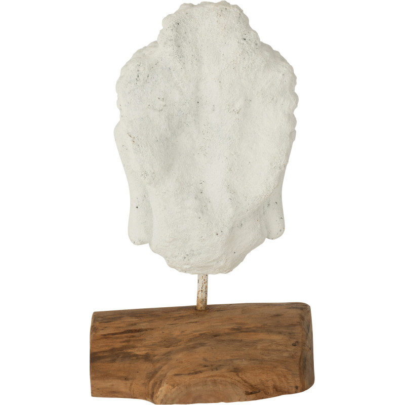 Décoration sur pied Tête de bouddha Hauteur 45 cm en Ciment Blanc Bois de teck Naturel Elna - 3