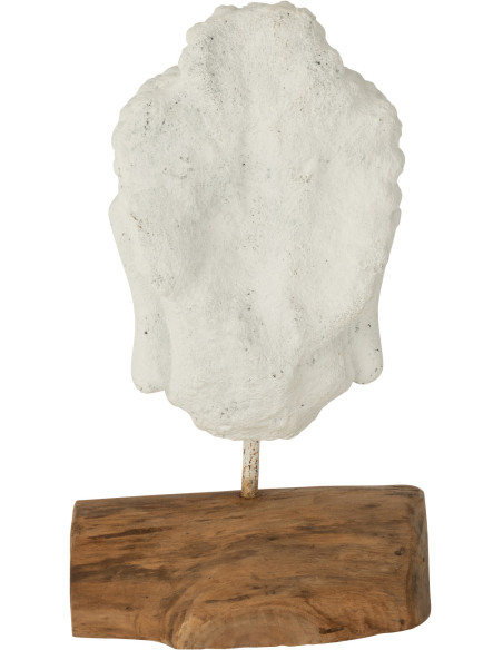 Décoration sur pied Tête de bouddha Hauteur 45 cm en Ciment Blanc Bois de teck Naturel Elna - 3