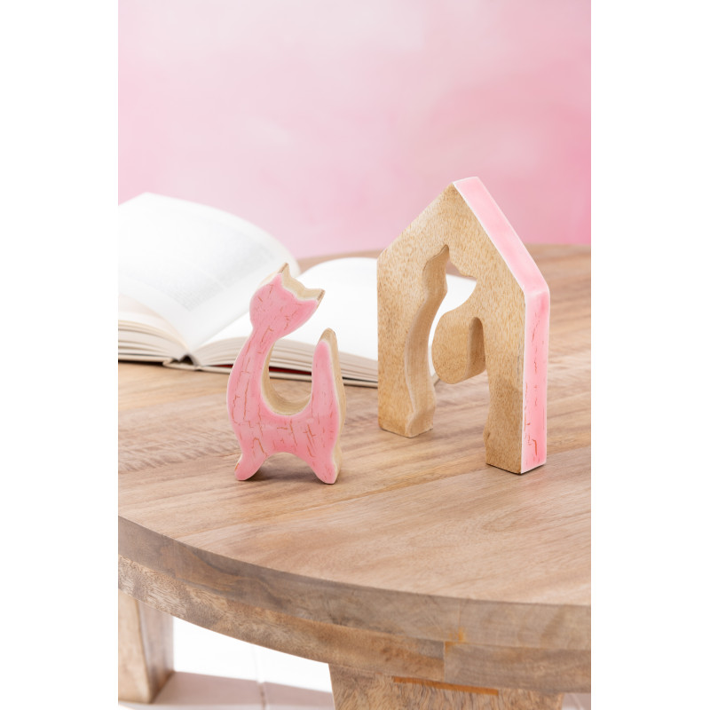 Objet déco à poser Chat Maison Hauteur 18 cm en Bois de manguier Rose Naturel Abra - 2