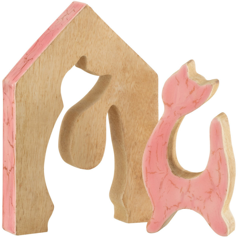 Objet déco à poser Chat Maison Hauteur 18 cm en Bois de manguier Rose Naturel Abra - 3