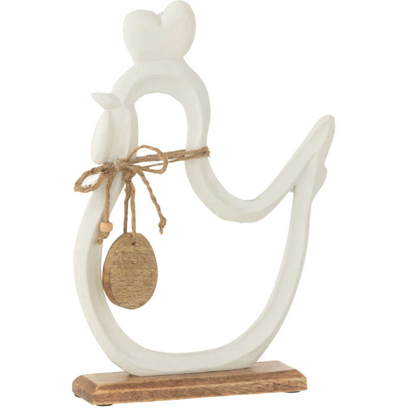 Objet déco à poser Poule Hauteur 30 cm en Métal Blanc Bois Naturel Lida - 1