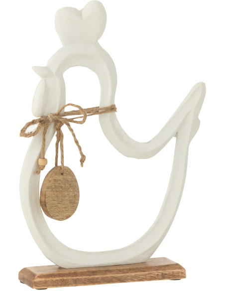 Objet déco à poser Poule Hauteur 30 cm en Métal Blanc Bois Naturel Lida - 1
