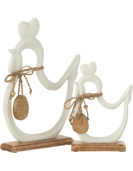 Objet déco à poser Poule Hauteur 30 cm en Métal Blanc Bois Naturel Lida - 2