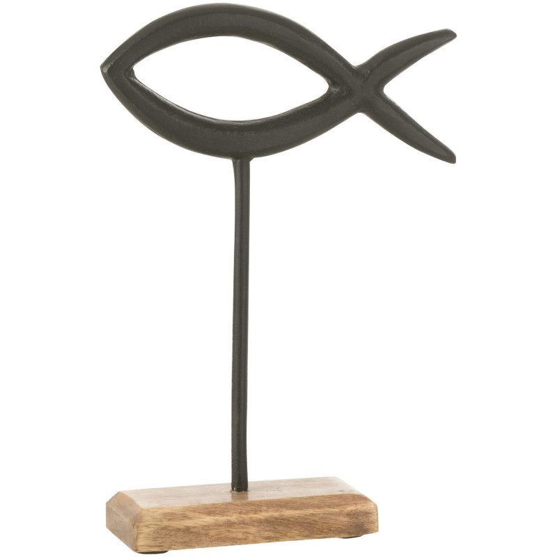 Décoration sur pied Poisson Hauteur 20 cm en Métal Noir Bois Naturel Laney - 1