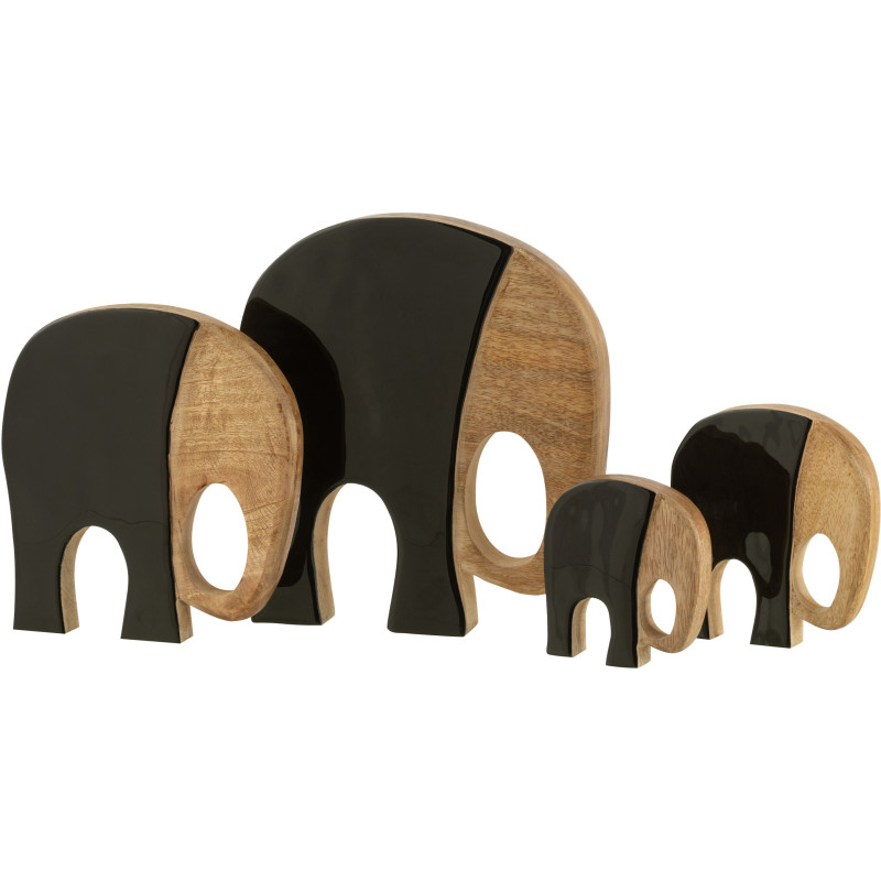 Objet déco à poser Famille Éléphants en Bois de manguier Noir Naturel Minna (Lot de 4) - 1