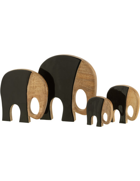 Objet déco à poser Famille Éléphants en Bois de manguier Noir Naturel Minna (Lot de 4) - 1