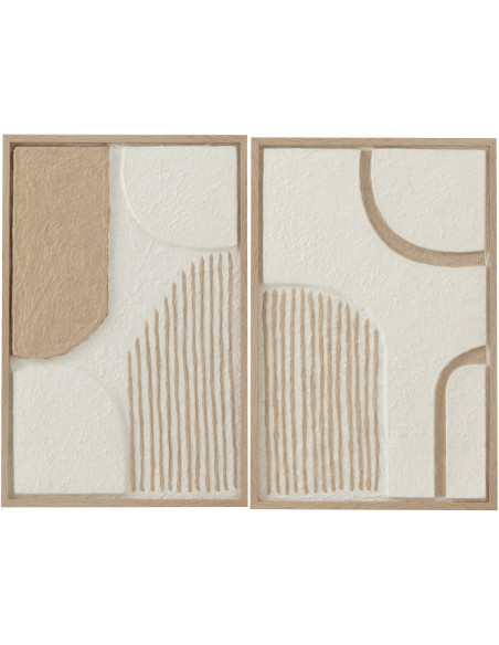 Tableau murale Rectangulaire Motifs abstraits 40x60 en Papier mâché Blanc Beige Aimee (Lot de 2) - 1