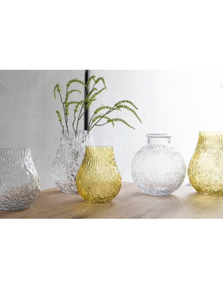 Vase Rond Nox Hauteur 20 cm en Verre Jaune - 2