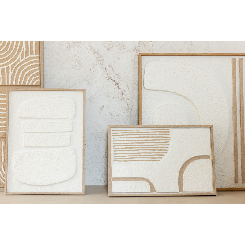 Tableau murale XL Rectangulaire Motifs abstraits 80x120 en Papier mâché Blanc Beige Lorinda - 2