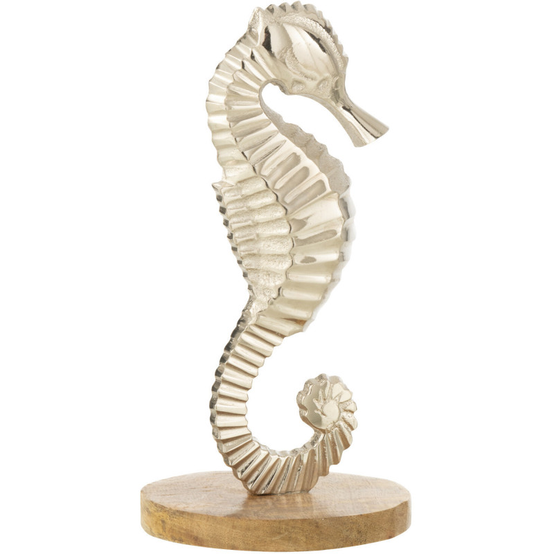 Objet déco à poser Hippocampe Hauteur 20 cm en Métal Argenté Bois Naturel Rikki - 1
