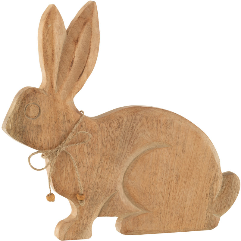 Objet déco à poser Lapin avec noeud 27 cm en Bois de manguier Naturel Elane - 1