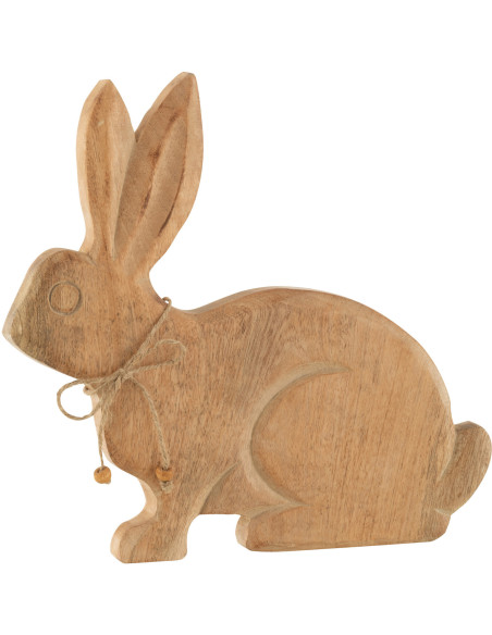 Objet déco à poser Lapin avec noeud 27 cm en Bois de manguier Naturel Elane - 1