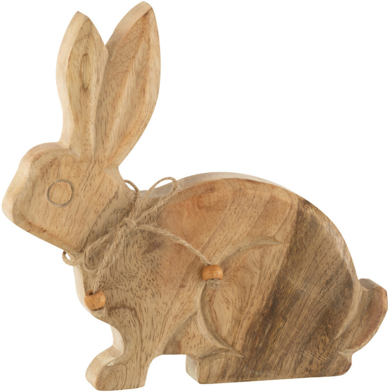 Objet déco à poser Lapin avec noeud 18 cm en Bois de manguier Naturel Elane - 1