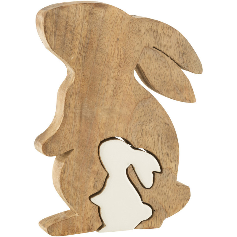 Objet déco à poser Lapins Hauteur 20 cm en Bois de manguier Naturel Blanc Kasen - 1