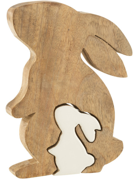 Objet déco à poser Lapins Hauteur 20 cm en Bois de manguier Naturel Blanc Kasen - 1