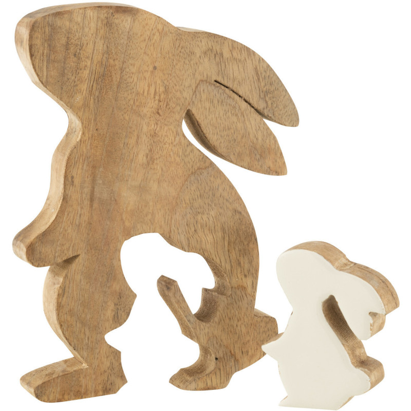 Objet déco à poser Lapins Hauteur 20 cm en Bois de manguier Naturel Blanc Kasen - 2