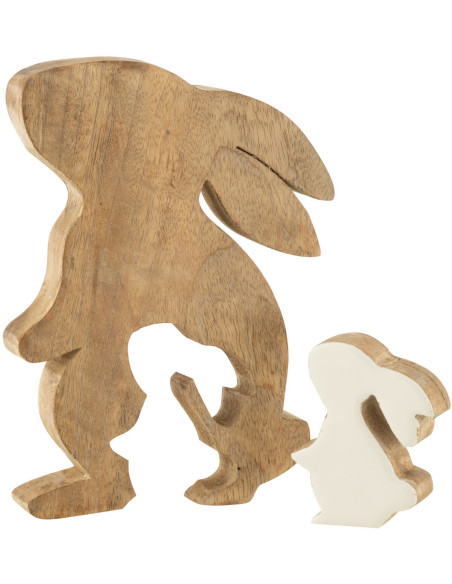 Objet déco à poser Lapins Hauteur 20 cm en Bois de manguier Naturel Blanc Kasen - 2