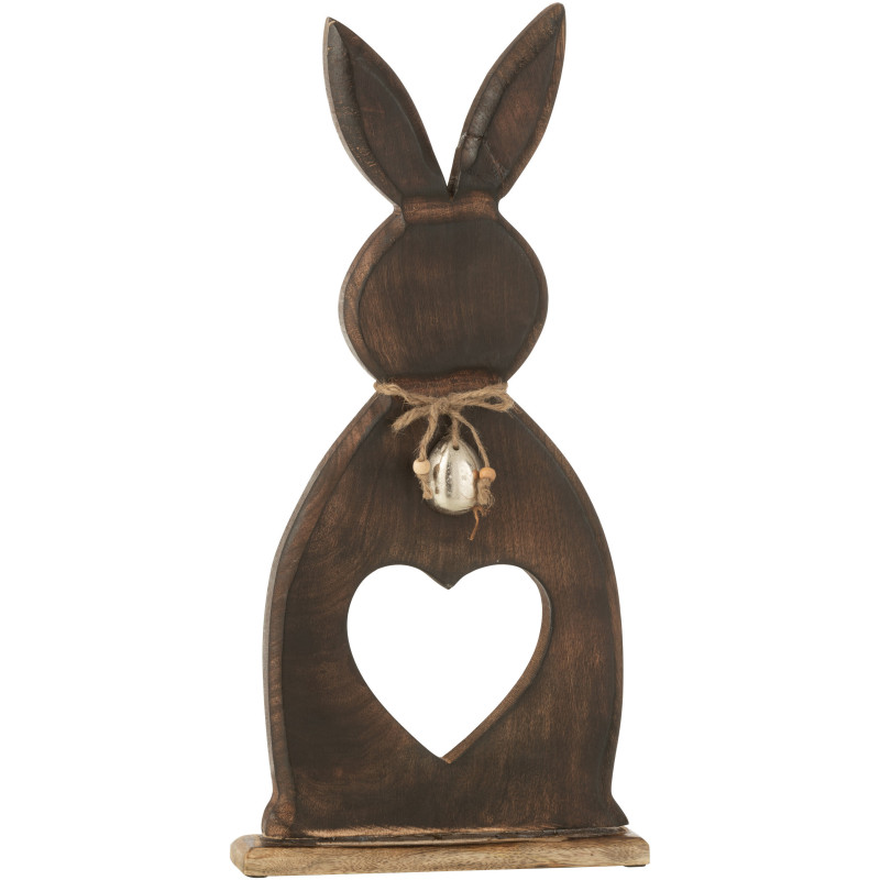 Objet déco à poser Lapin Coeur Hauteur 50 cm en Bois de manguier Marron foncé Daxton - 1