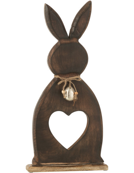Objet déco à poser Lapin Coeur Hauteur 50 cm en Bois de manguier Marron foncé Daxton - 1