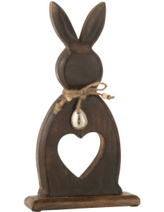 Objet déco à poser Lapin Coeur Hauteur 30 cm en Bois de manguier Marron foncé Daxton - 1