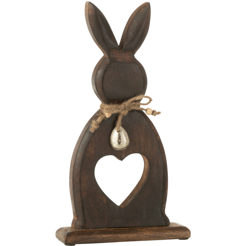 Objet déco à poser Lapin Coeur Hauteur 30 cm en Bois de manguier Marron foncé Daxton - 1