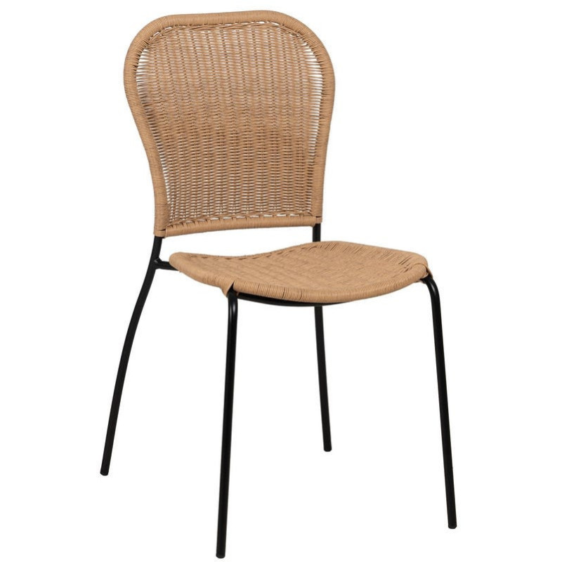 Chaise de jardin vintage en Rotin polyéthylène Naturel Tressé Métal Noir Denia (Lot de 2) - 1