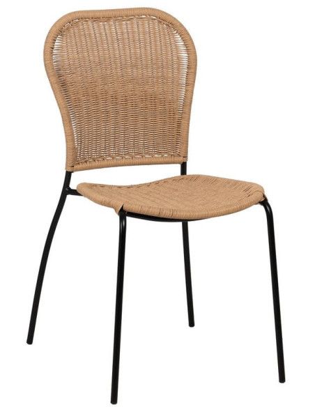 Chaise de jardin vintage en Rotin polyéthylène Naturel Tressé Métal Noir Denia (Lot de 2) - 1