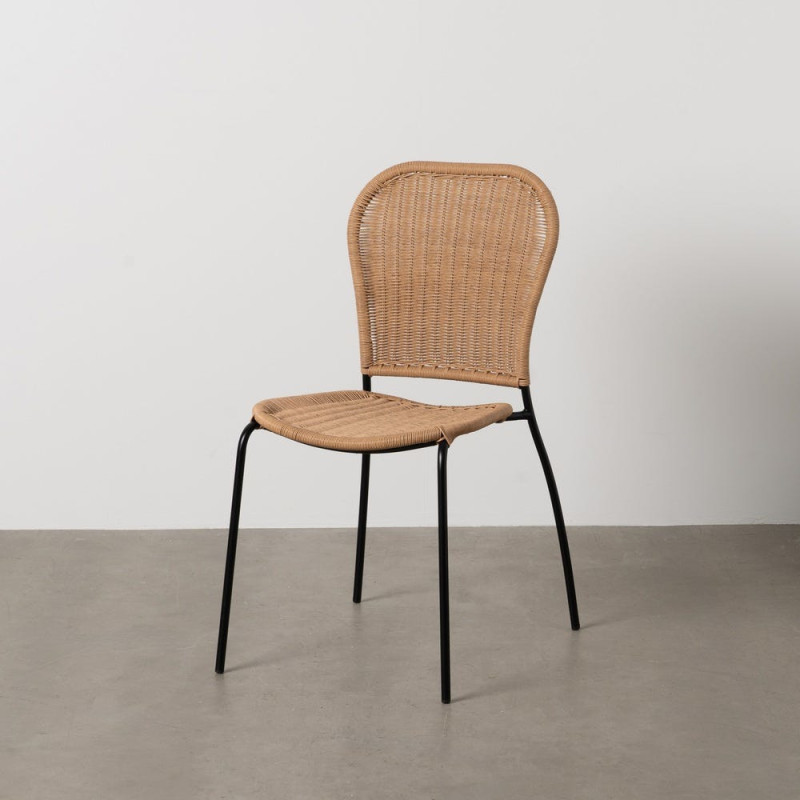 Chaise de jardin vintage en Rotin polyéthylène Naturel Tressé Métal Noir Denia (Lot de 2) - 2