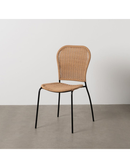 Chaise de jardin vintage en Rotin polyéthylène Naturel Tressé Métal Noir Denia (Lot de 2) - 2